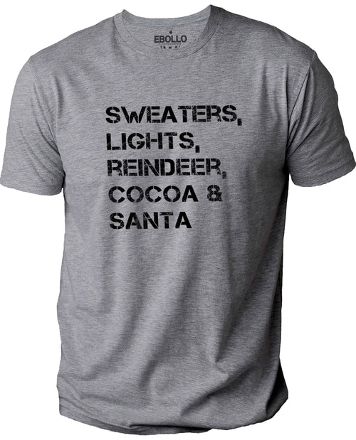 Christmas T-Shirt; Sweater, Lights, Reindeer, Cocoa & Santa Shirt