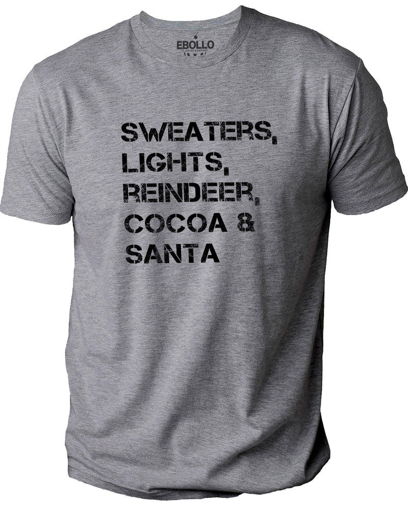 Christmas T-Shirt; Sweater, Lights, Reindeer, Cocoa & Santa Shirt