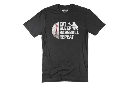 Eat Sleep Baseball Repeat T-Shirt, Funny Player/Fan Cotton Sports Gift