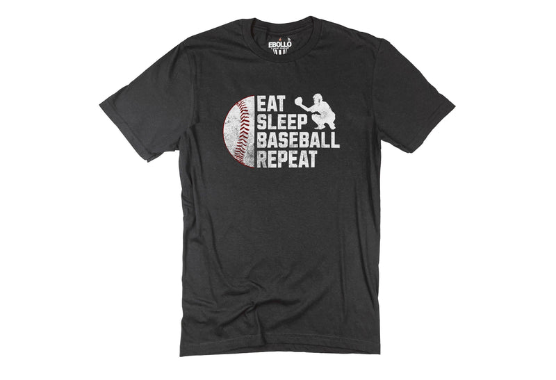 Eat Sleep Baseball Repeat T-Shirt, Funny Player/Fan Cotton Sports Gift