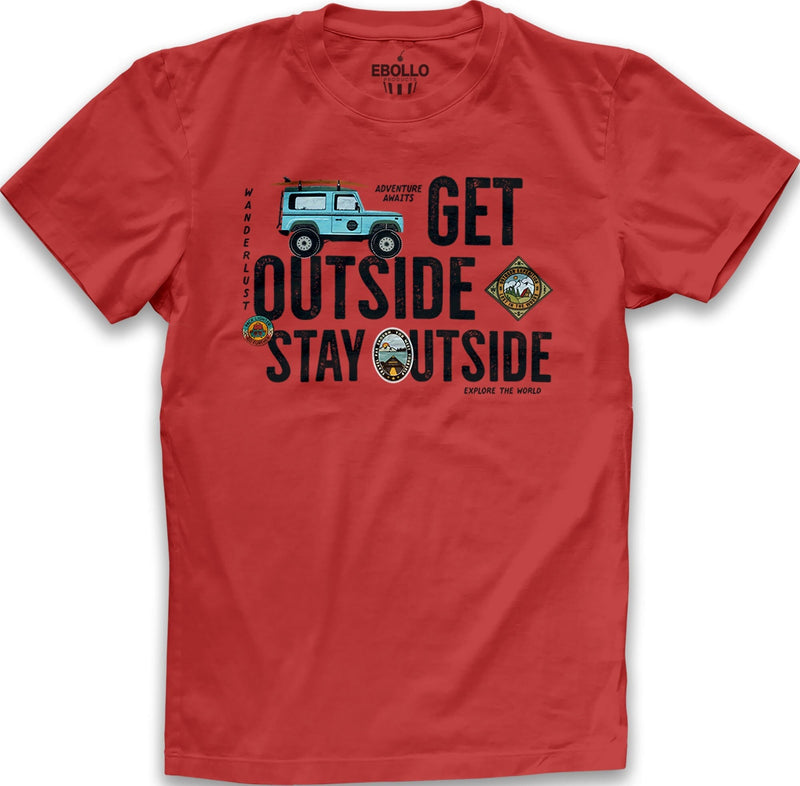 Funny Camping T-Shirt: Get Outside, Stay Outside – Outdoorsman Gift for Men
