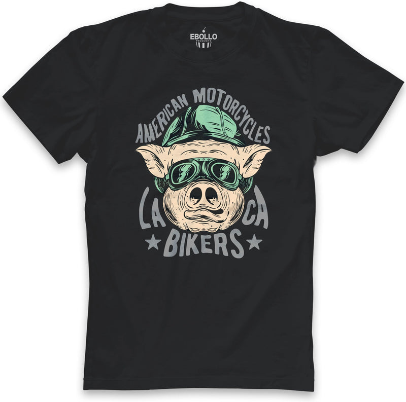 Funny Pig Biker T-Shirt: LA CA Motorcycle Rider Gift