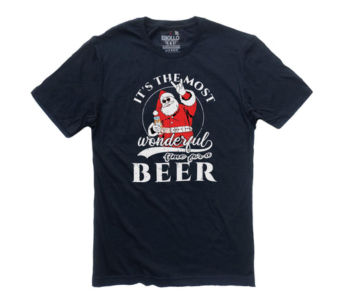 Funny Santa Beer T-Shirt | It's the Most Time for a Beer Christmas Tee