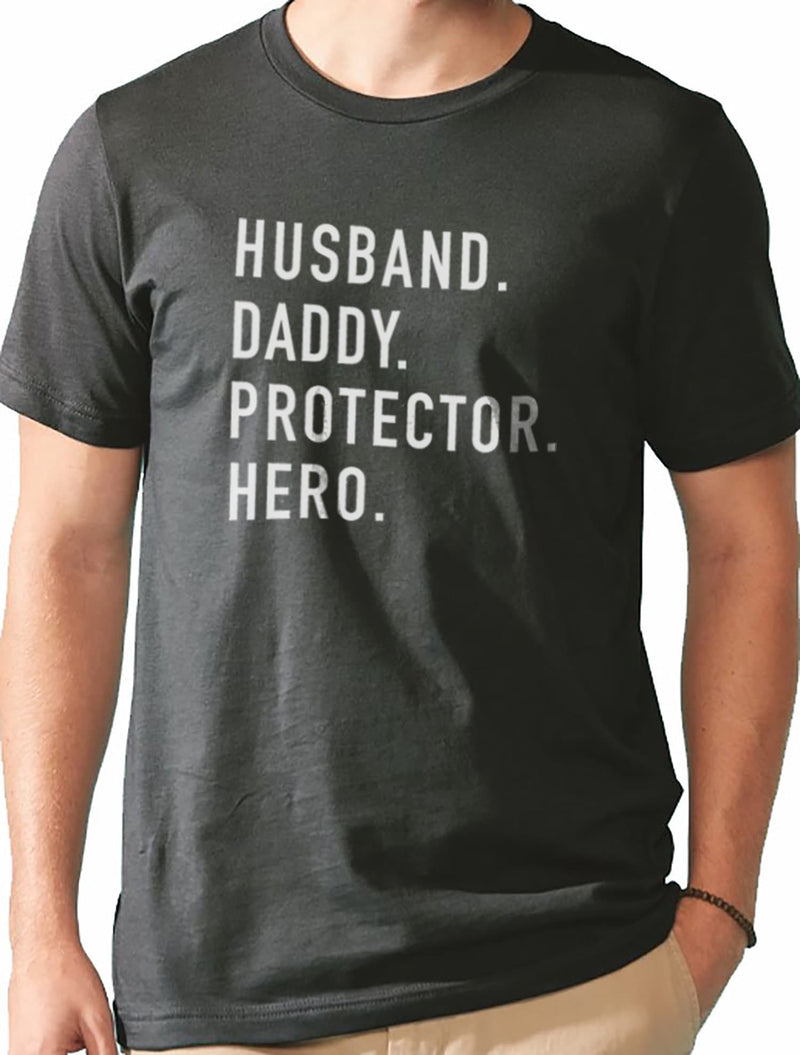Fathers Day Gift | Husband. Daddy. Protector. Hero | Funny Shirt Men - Husband TShirt - Dad Gift - Wife to Husband Gift - eBollo.com
